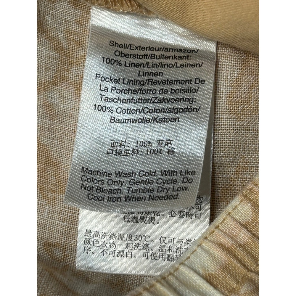 DKNY Pure 100% Linen Boho Chic Wide Leg Drawstring Pants Tan White Tie Dye Print - Picture 7 of 10
